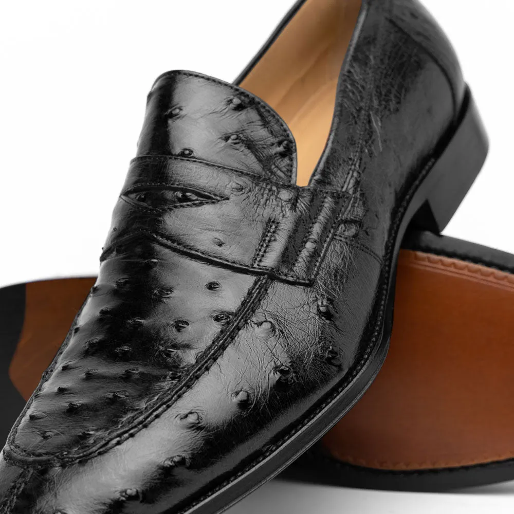 13-500-BLK ROMA Ostrich Quill Penny Loafer, Black