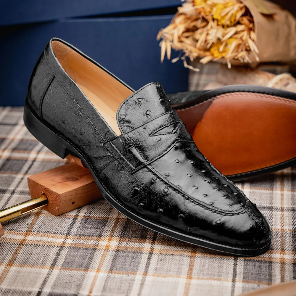 13-500-BLK ROMA Ostrich Quill Penny Loafer, Black