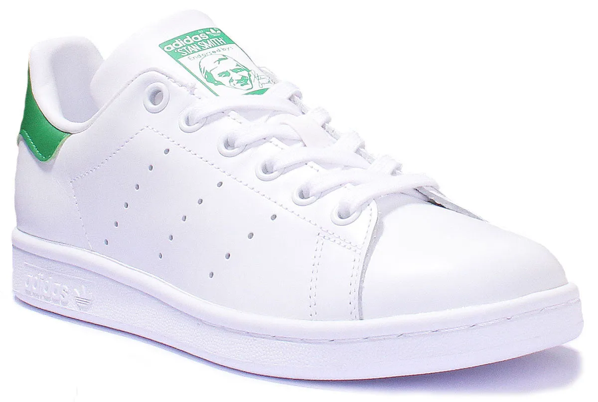 Adidas Stan Smith J Lace Up Leather Trainers In White Green For Youth