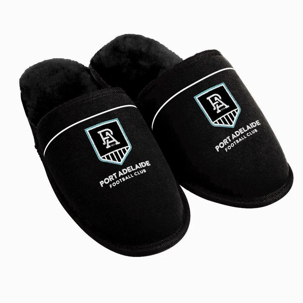 AFL Supporter Slippers - Port Adelaide Power - Mens Size - Fluffy Winter Shoes