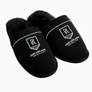 AFL Supporter Slippers - Port Adelaide Power - Mens Size - Fluffy Winter Shoes