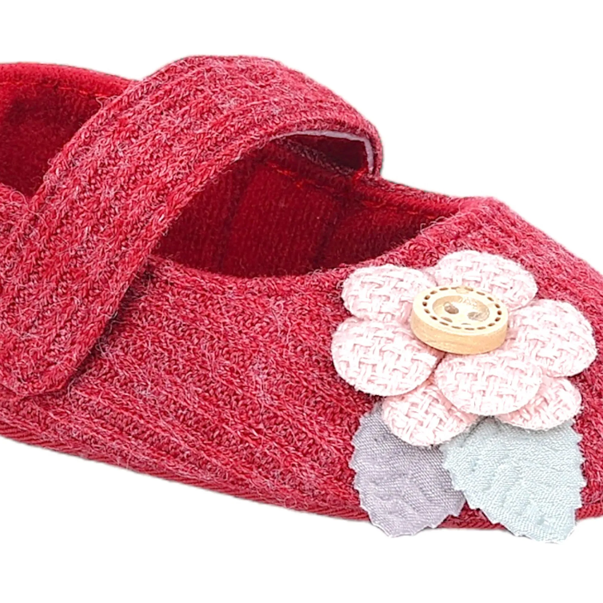 Baby Moo 3D Flower Button Velcro Strap Anti-Skid Ballerina Booties - Maroon