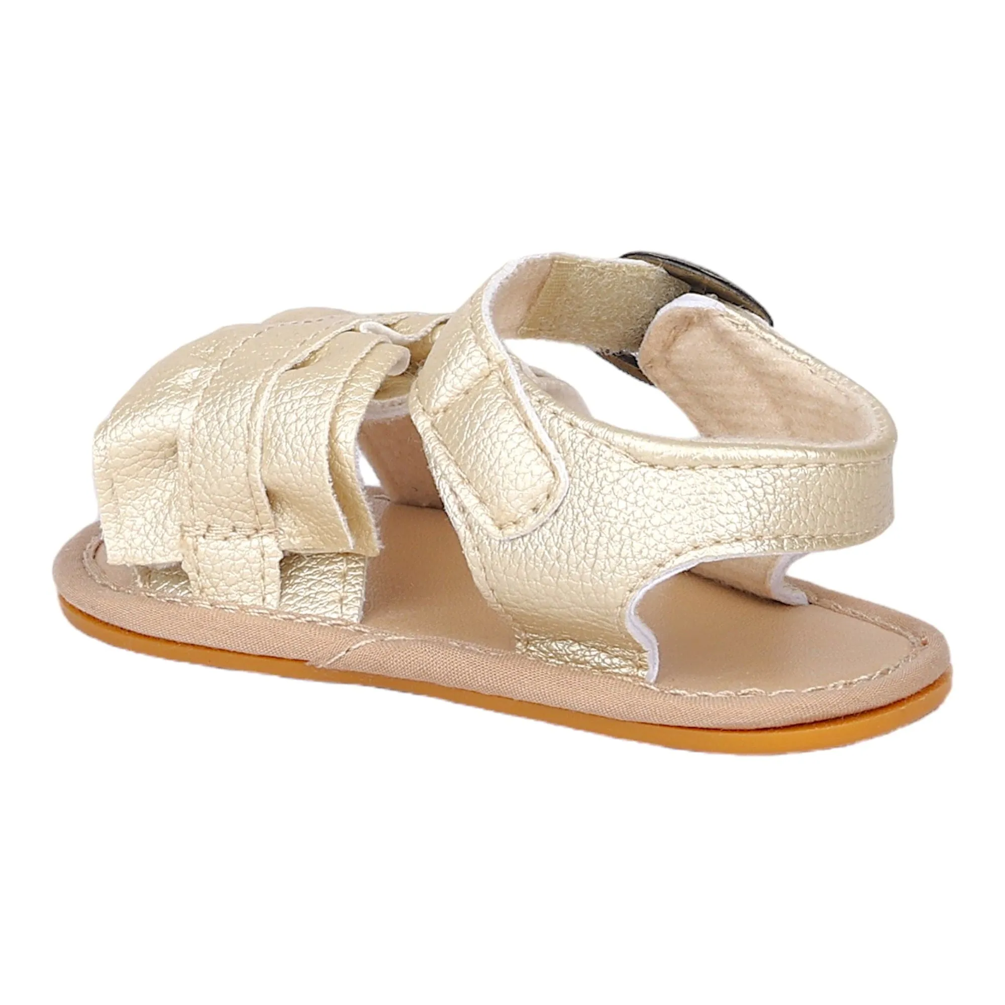 Baby Moo Frill Patterned Vegan Leather Buckle Strap Anti-Skid Sandals - Gold