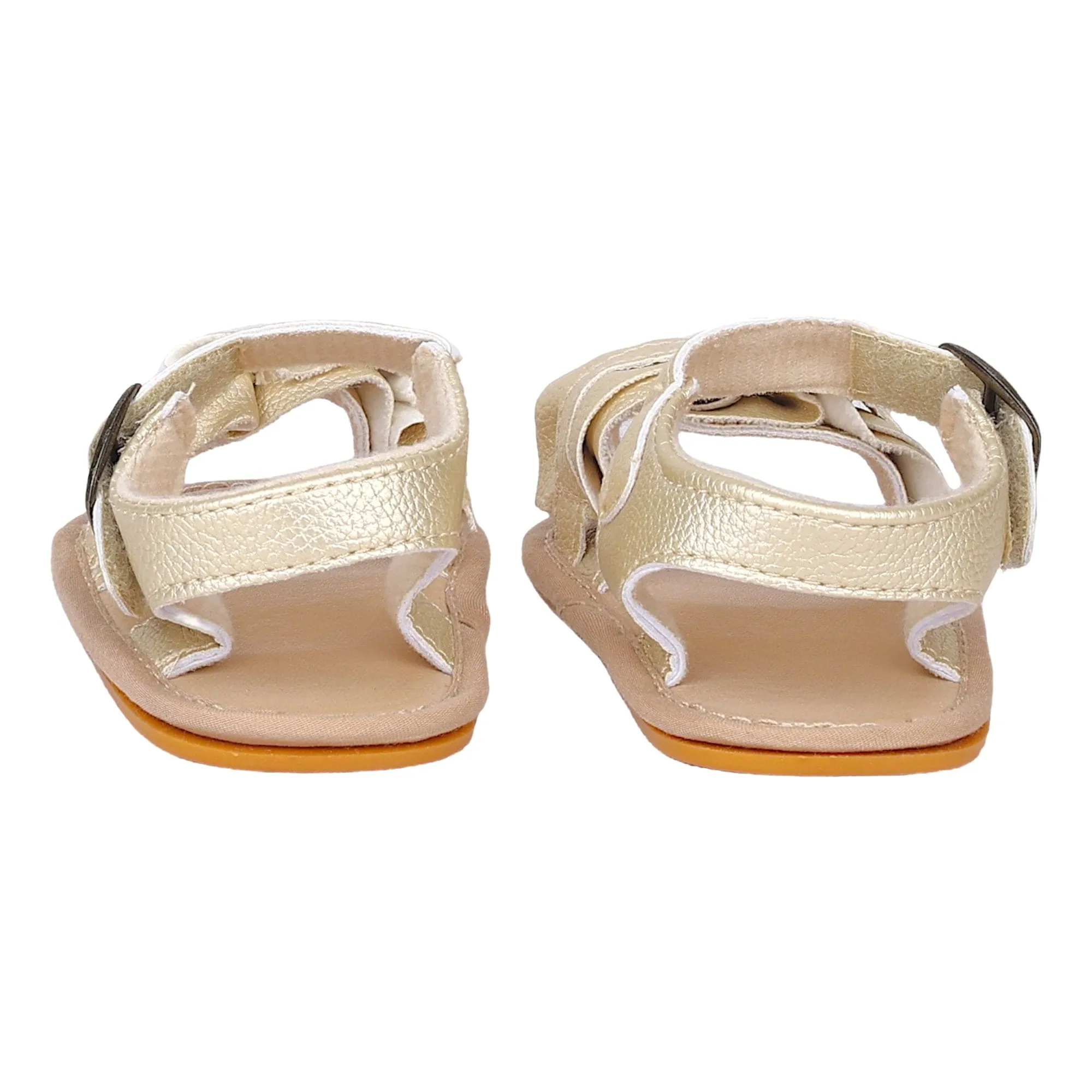 Baby Moo Frill Patterned Vegan Leather Buckle Strap Anti-Skid Sandals - Gold