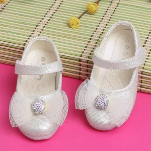 Baby Moo Royal Rhinestone Bow Velcro Strap Anti-Skid Ballerina Shoes - Gold