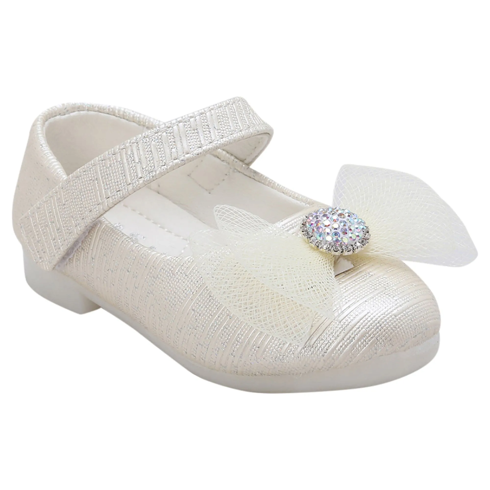 Baby Moo Royal Rhinestone Bow Velcro Strap Anti-Skid Ballerina Shoes - Gold