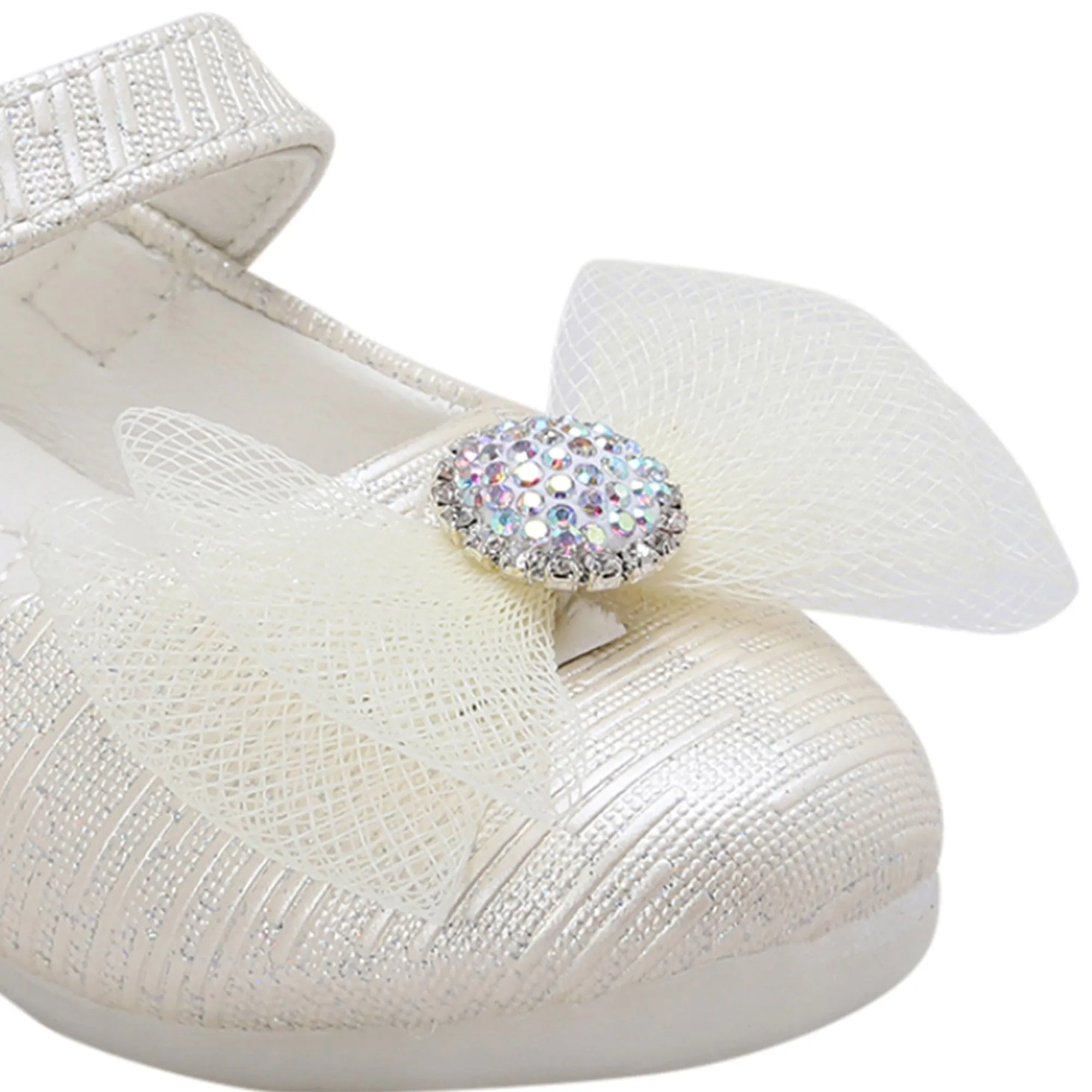 Baby Moo Royal Rhinestone Bow Velcro Strap Anti-Skid Ballerina Shoes - Gold