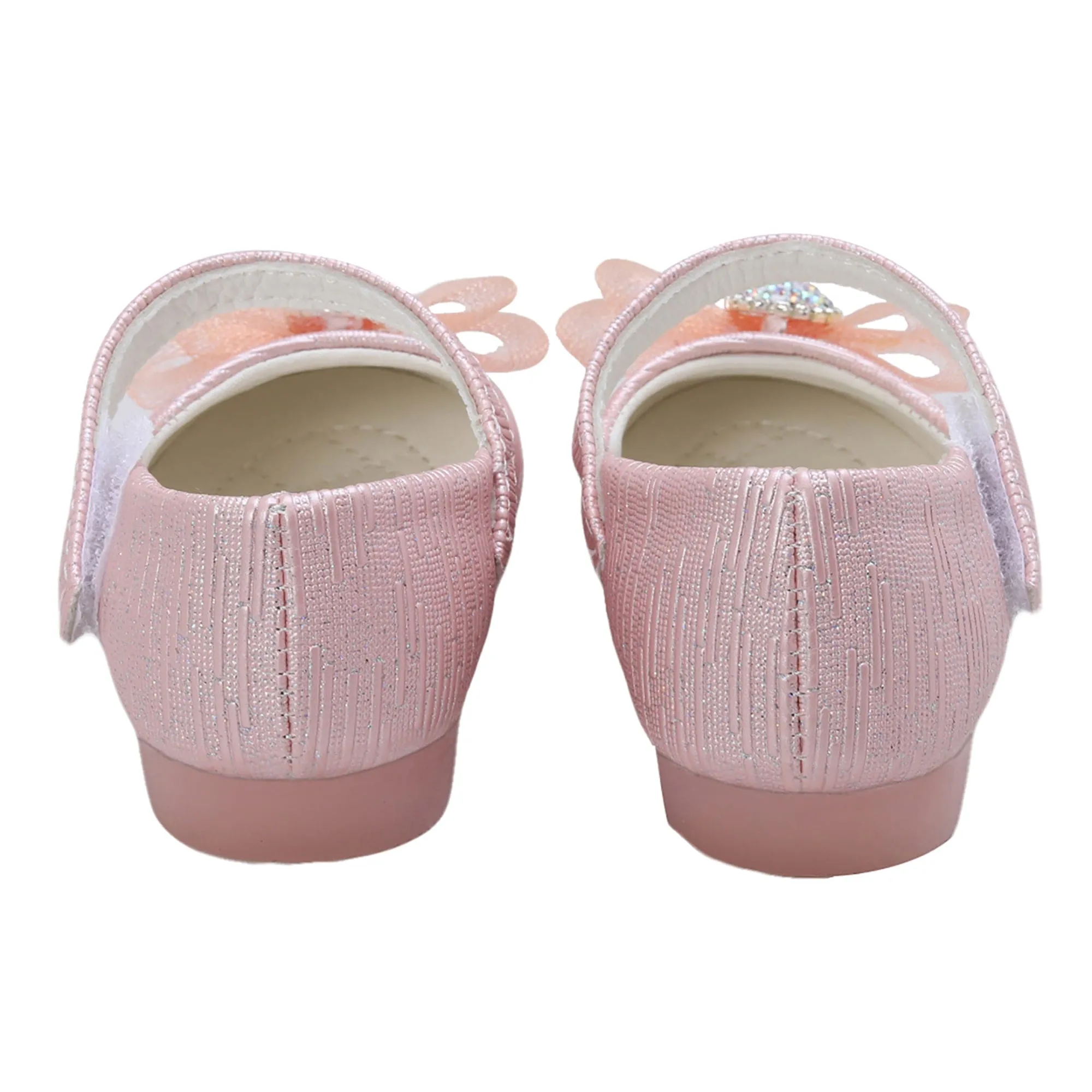 Baby Moo Royal Rhinestone Bow Velcro Strap Anti-Skid Ballerina Shoes - Pink