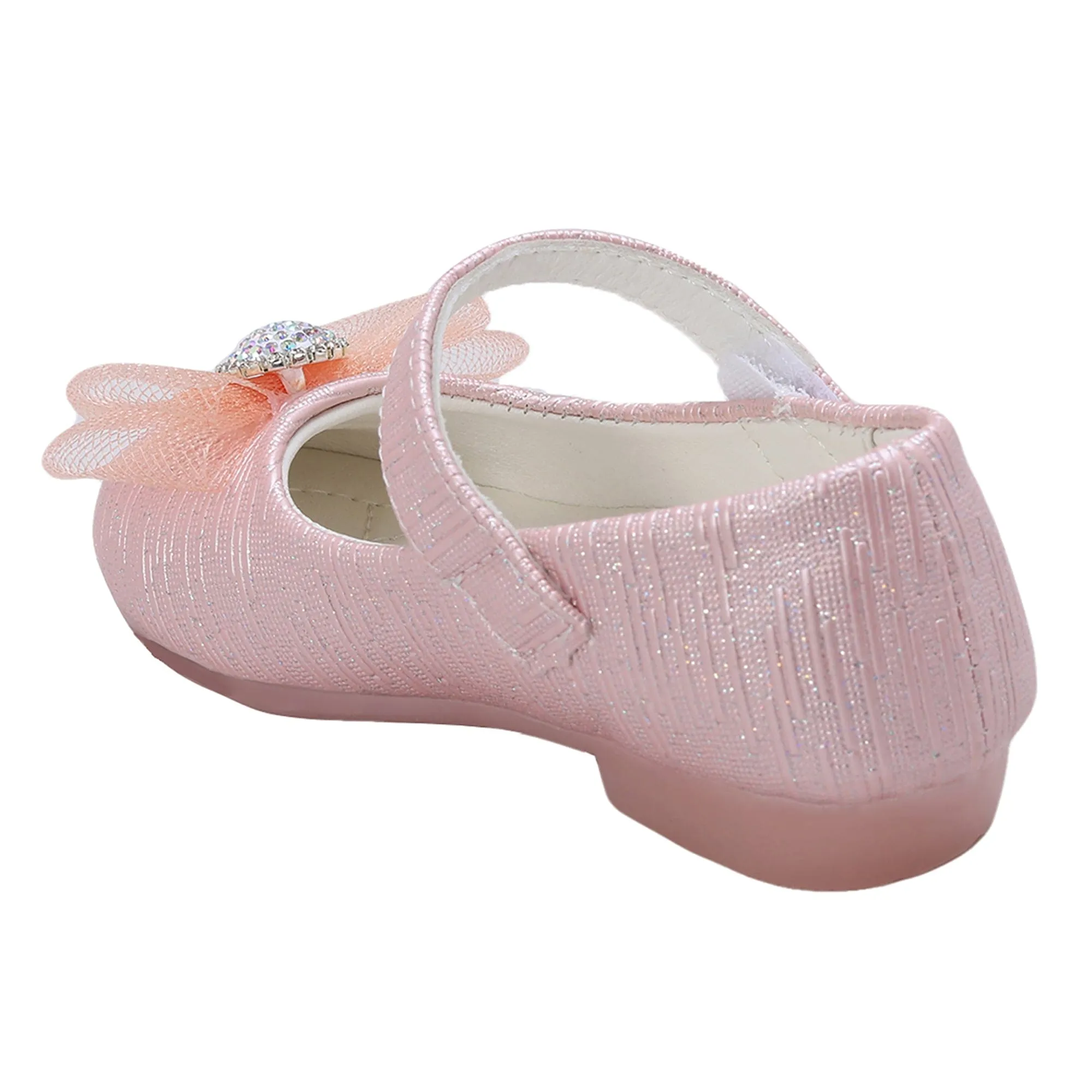 Baby Moo Royal Rhinestone Bow Velcro Strap Anti-Skid Ballerina Shoes - Pink