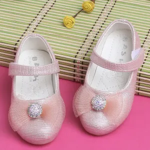 Baby Moo Royal Rhinestone Bow Velcro Strap Anti-Skid Ballerina Shoes - Pink