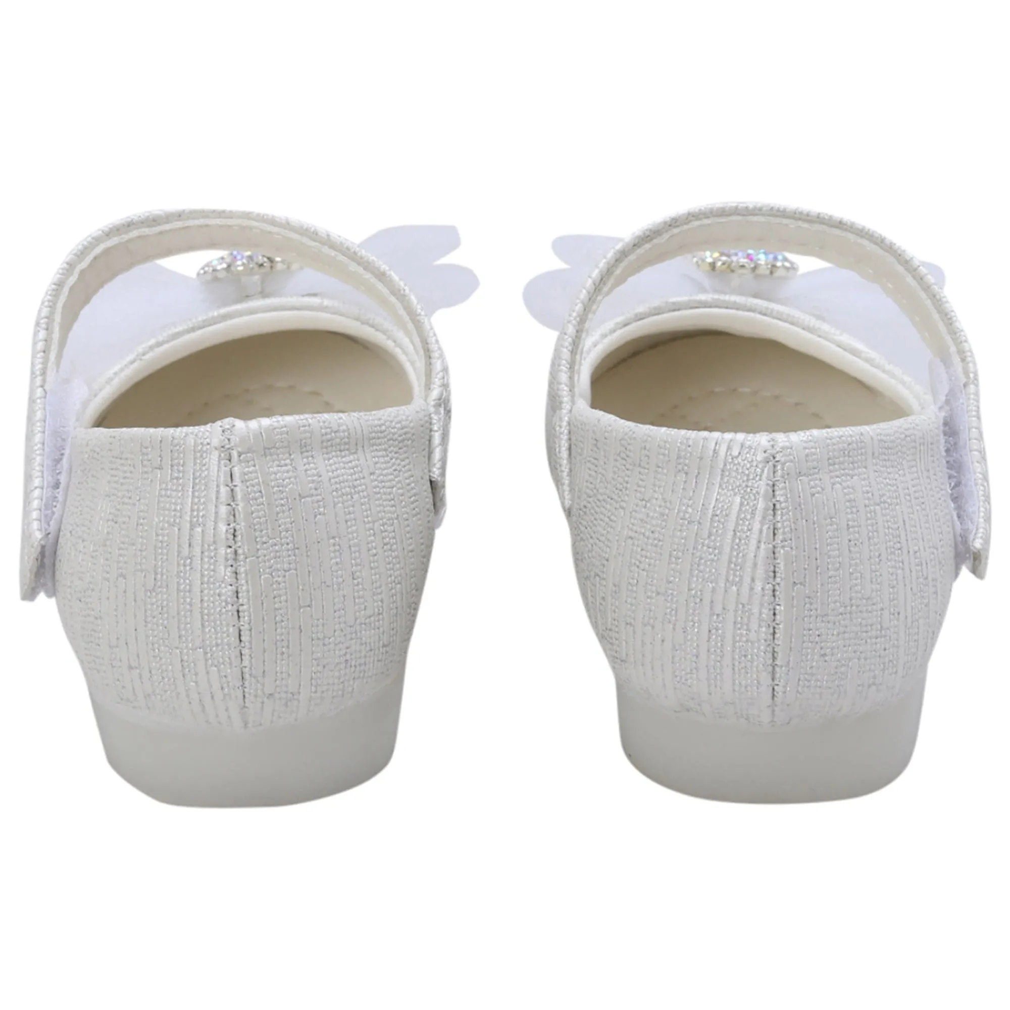 Baby Moo Royal Rhinestone Bow Velcro Strap Anti-Skid Ballerina Shoes - White