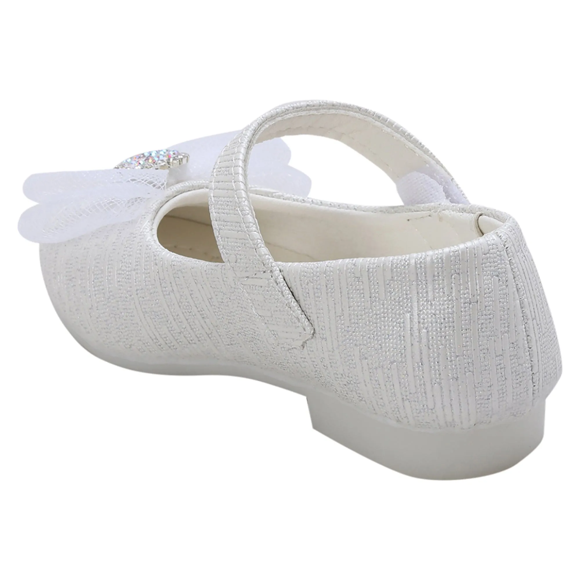 Baby Moo Royal Rhinestone Bow Velcro Strap Anti-Skid Ballerina Shoes - White