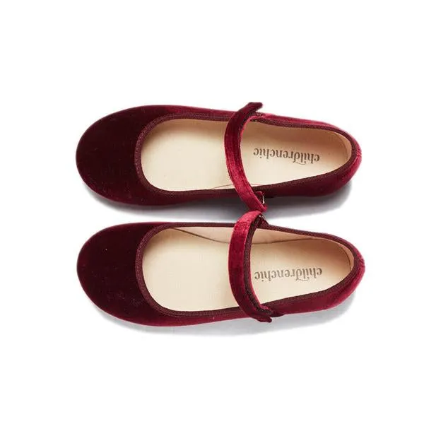 Classic Velvet Mary Janes in Burgundy by childrenchic