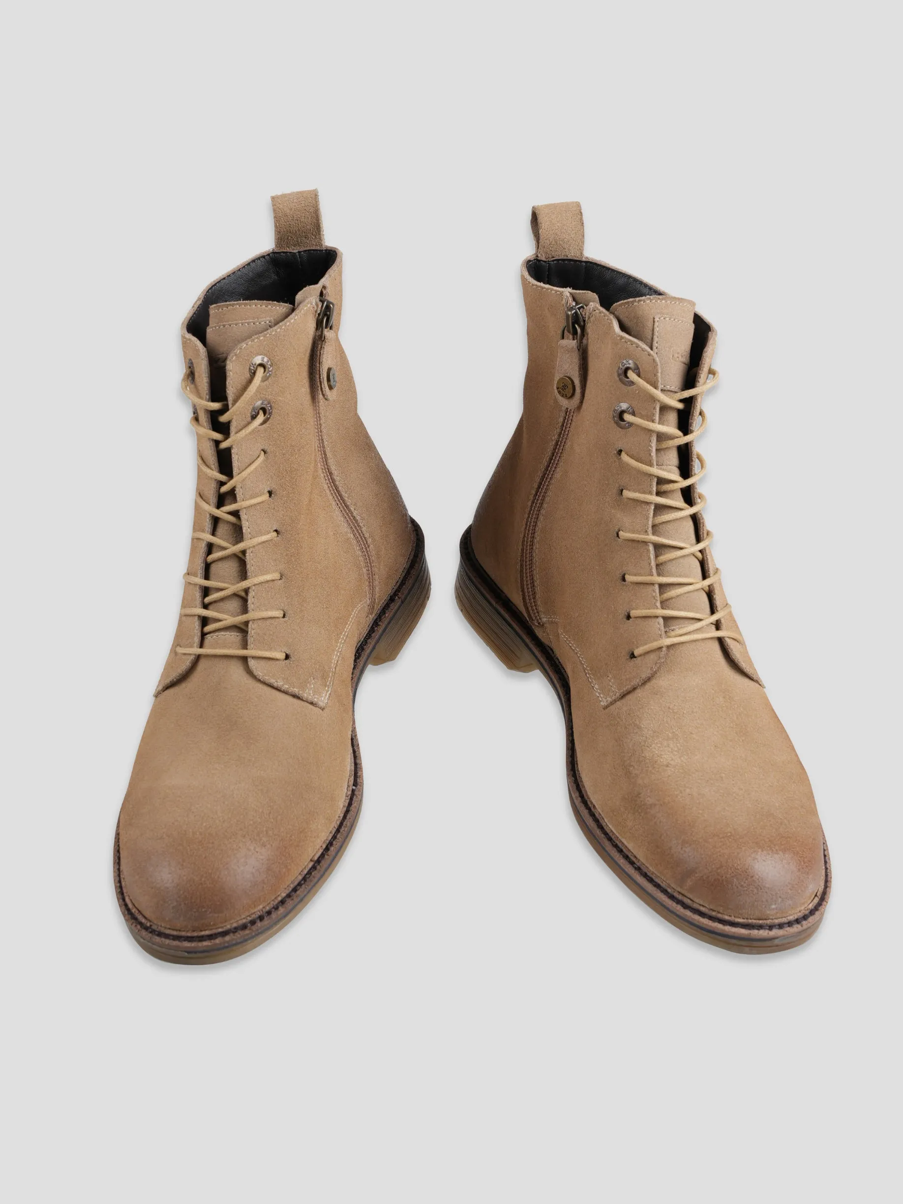 Ezok Leather Ankle Lace Up and Side Zipper Boots For Men