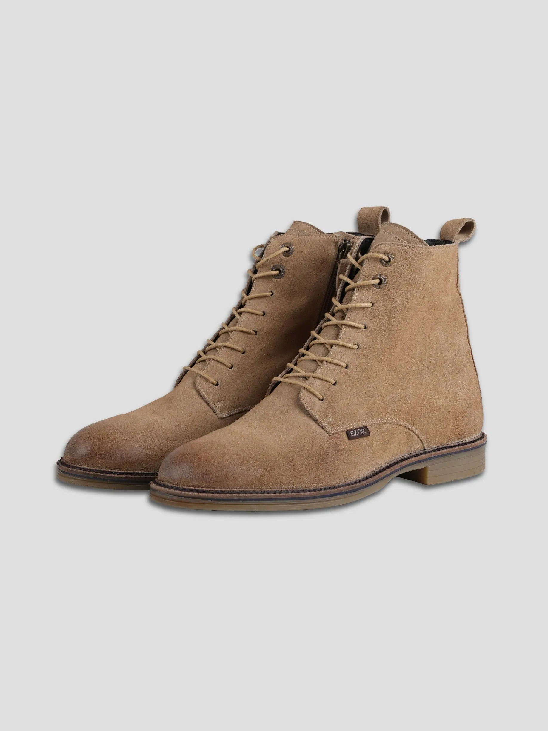 Ezok Leather Ankle Lace Up and Side Zipper Boots For Men