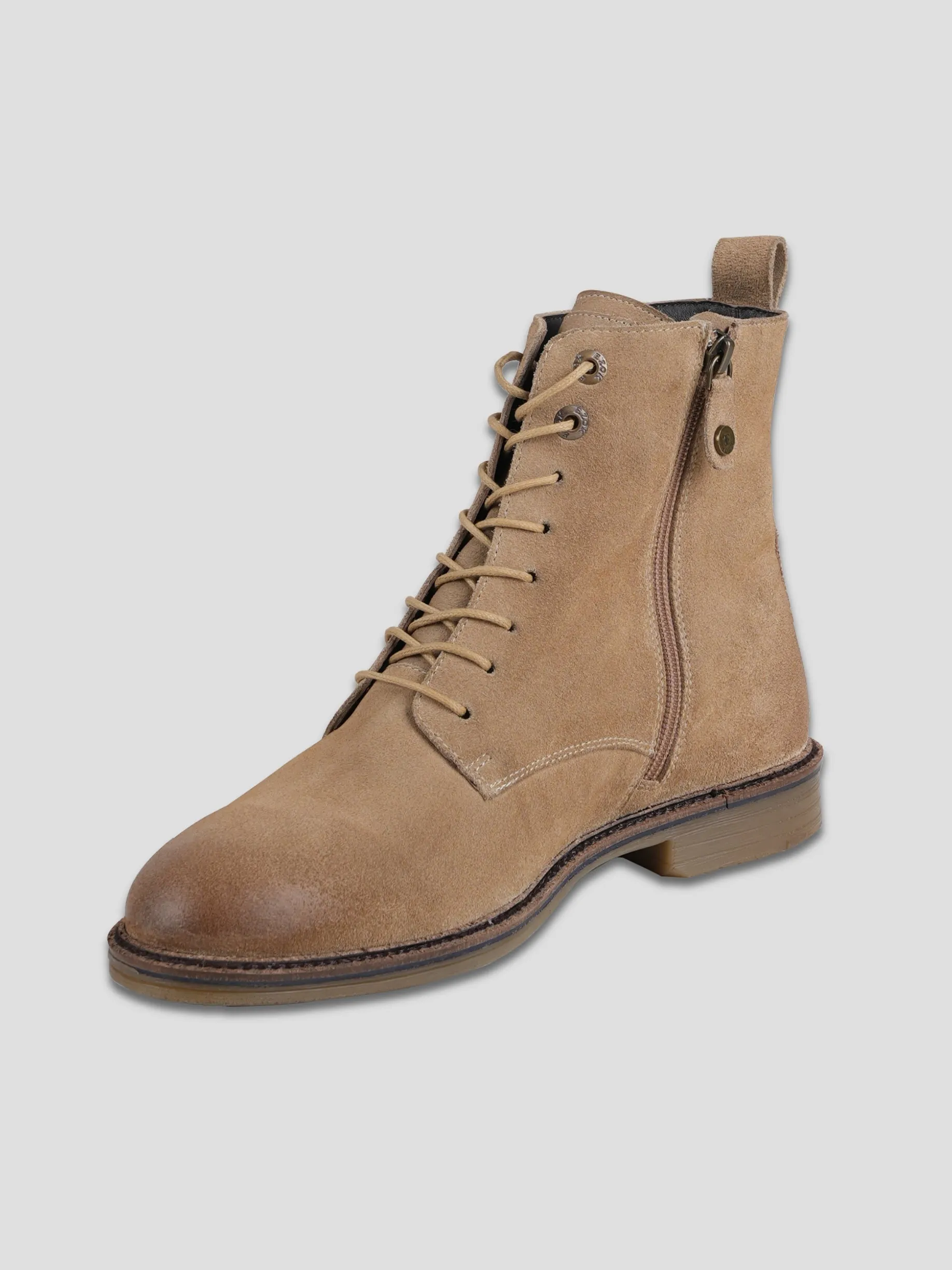 Ezok Leather Ankle Lace Up and Side Zipper Boots For Men