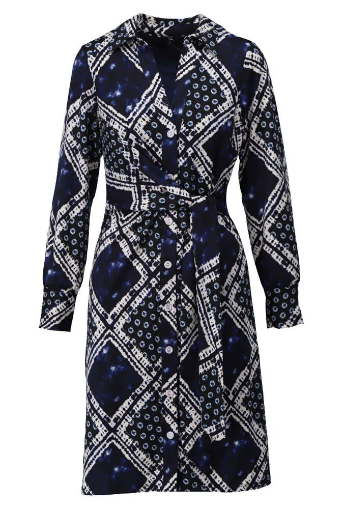 K Design Z373 Navy Printed Knot Shirt Dress