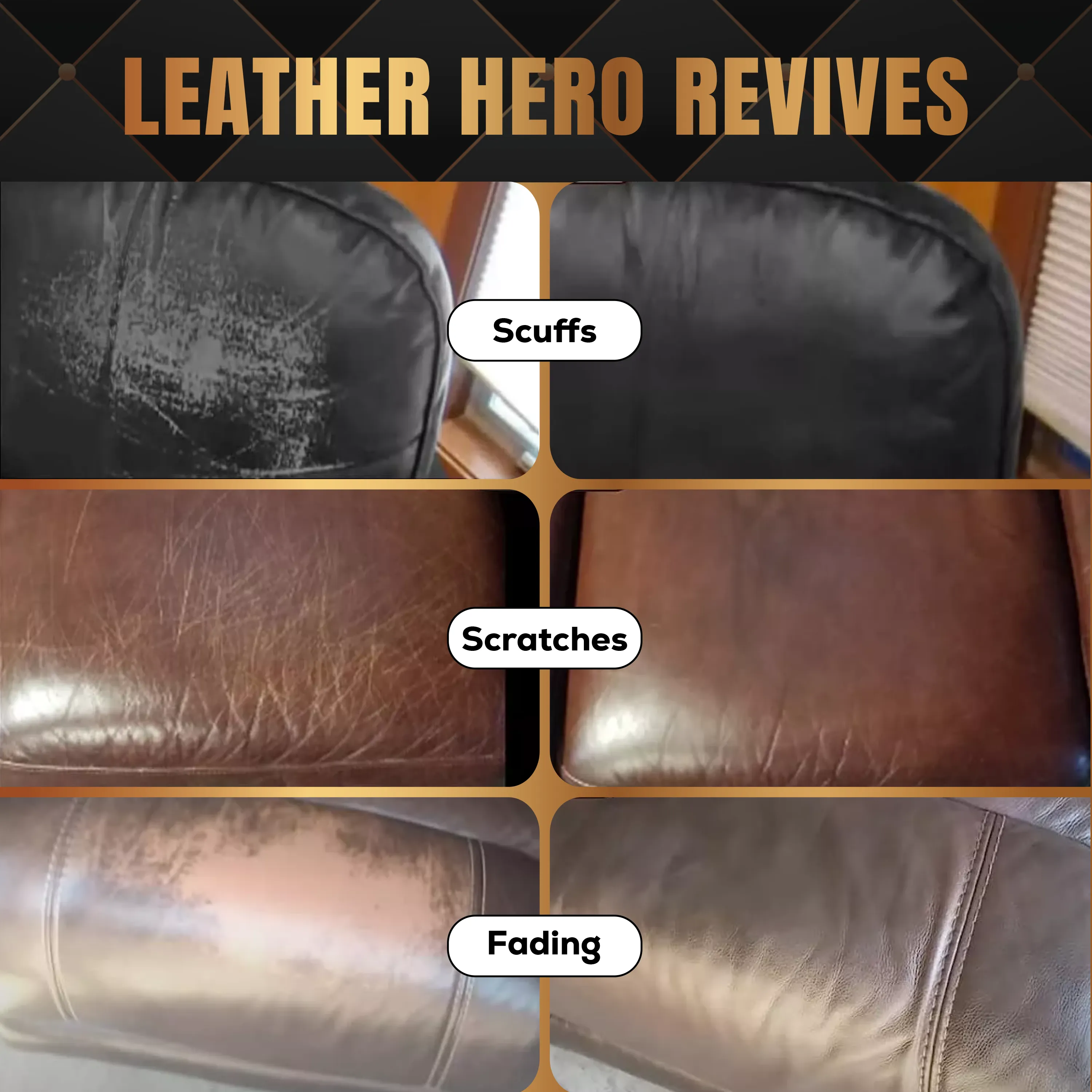 Leather Hero Leather Color Restorer Kit - Leather Restorer for Couches, Leather Couch Paint & Furniture Scratch Repair Leather Dye - Non-Toxic, Made in USA (Black)