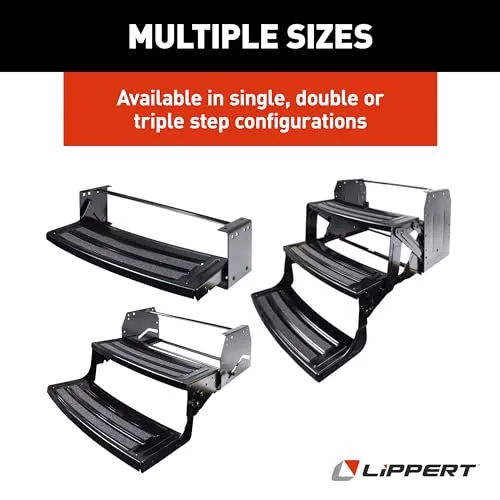 Lippert Components 24" Radius Double Manual Step 9" Rise for 5th Wheel RVs, Travel Trailers and Motorhomes, Black