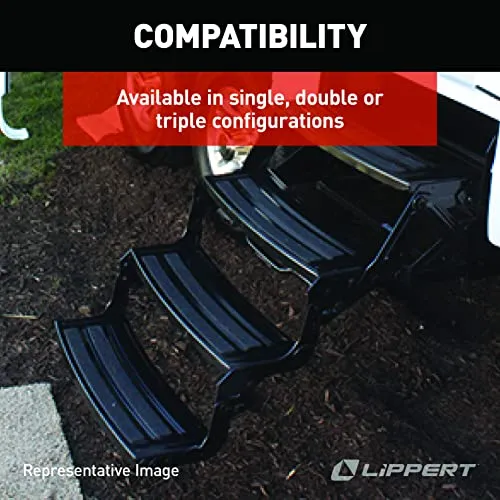 Lippert Components 24" Radius Double Manual Step 9" Rise for 5th Wheel RVs, Travel Trailers and Motorhomes, Black