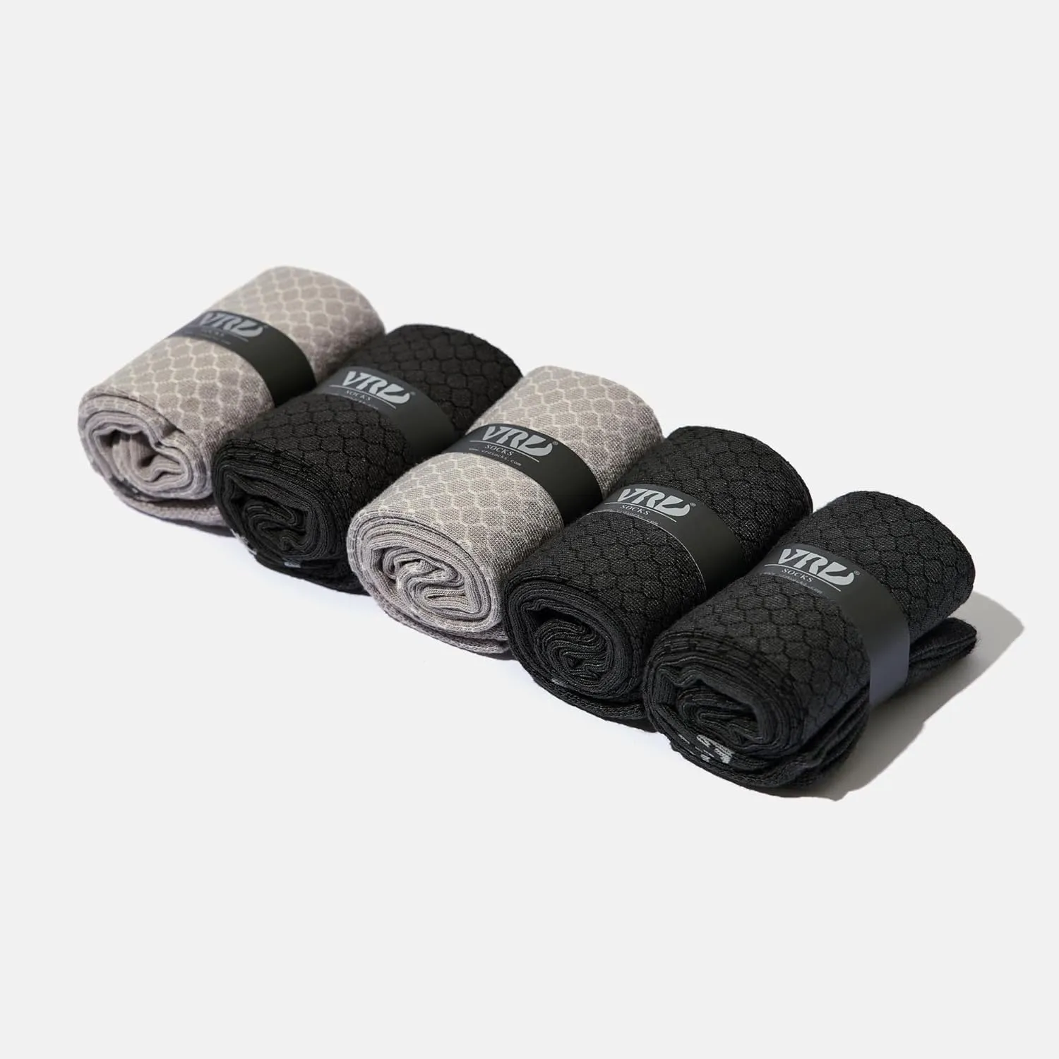 Men's Bamboo Dress Socks • Assorted Honeycomb Pack of 5 Pairs • Grey Mix-2