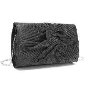 Miss Lulu Women's Pleated Bow Evening Bag Clutch Handbag - Black | Elegant and Versatile