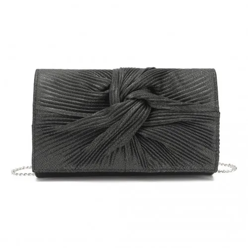 Miss Lulu Women's Pleated Bow Evening Bag Clutch Handbag - Black | Elegant and Versatile