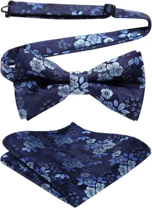 Professional Title: "Men's Pre-Tied Paisley Bow Tie and Pocket Square Set for Wedding Party"