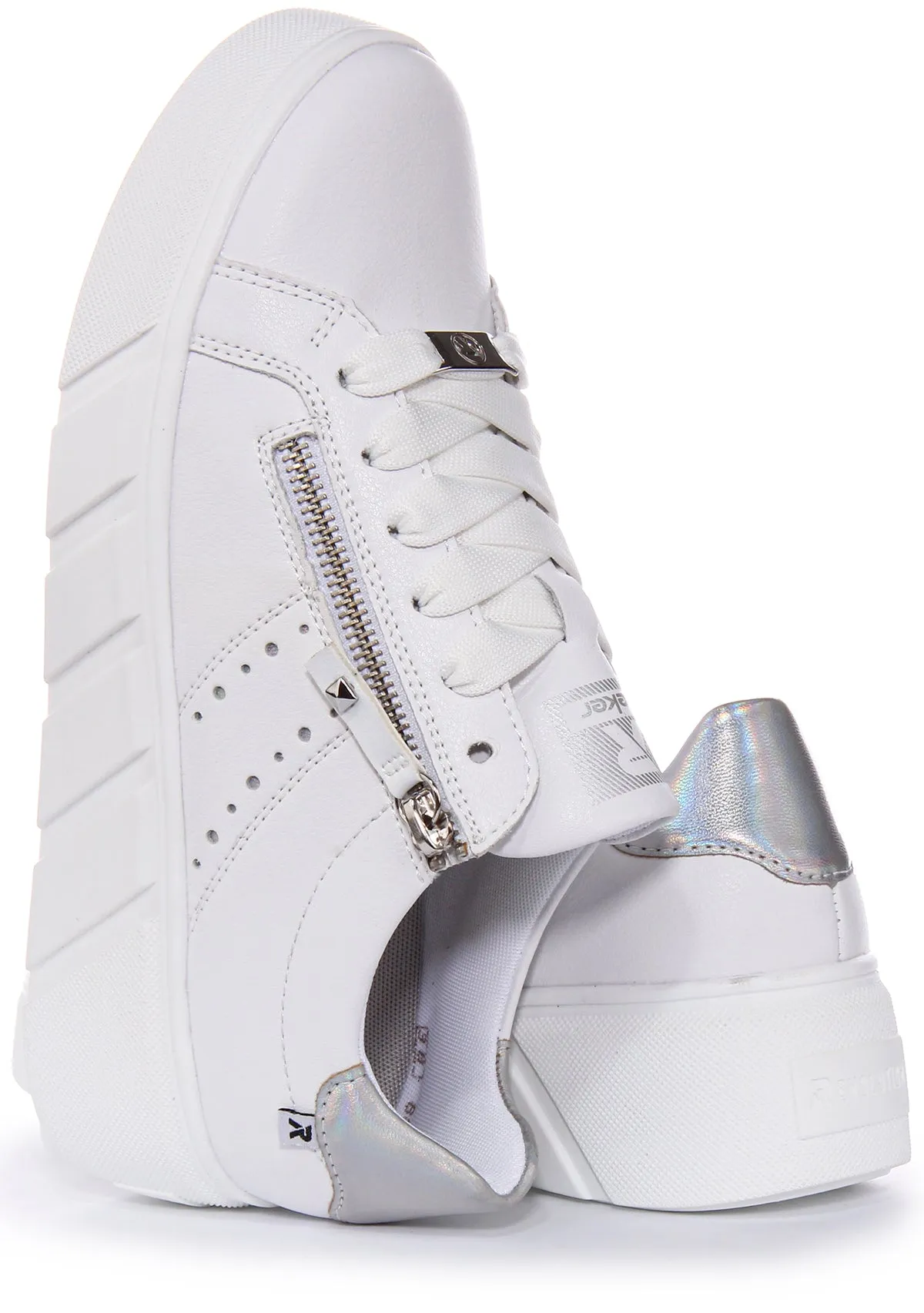 Rieker W0505-80 Trainer In White Silver For Women