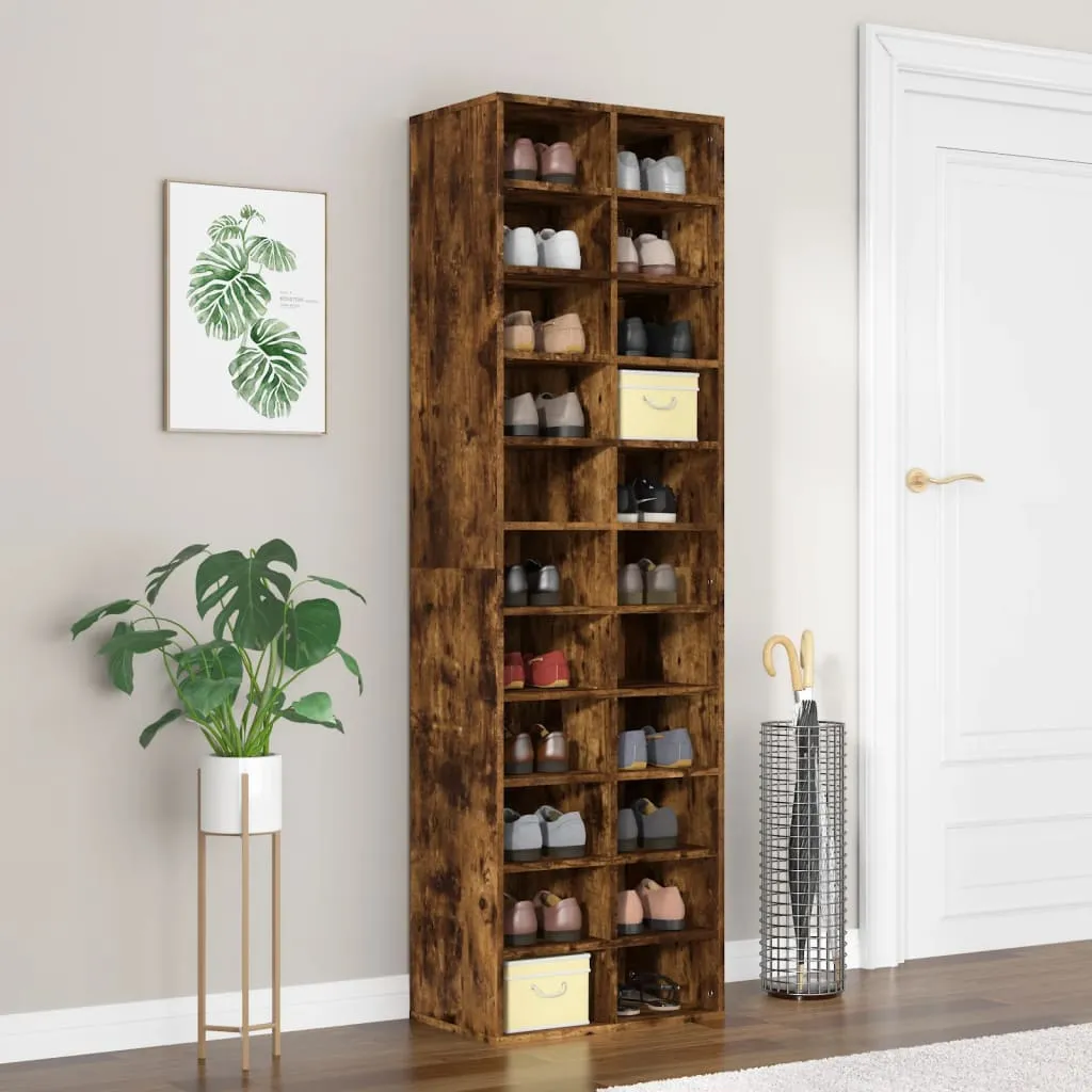 Shoe Cabinet Smoked Oak 54x34x183 cm Engineered Wood