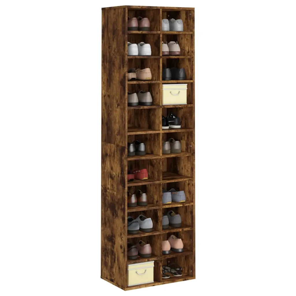 Shoe Cabinet Smoked Oak 54x34x183 cm Engineered Wood