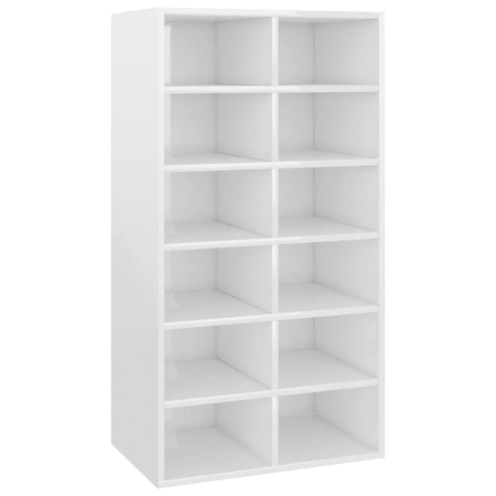 Shoe Rack High Gloss White 54x34x100.5 cm Chipboard