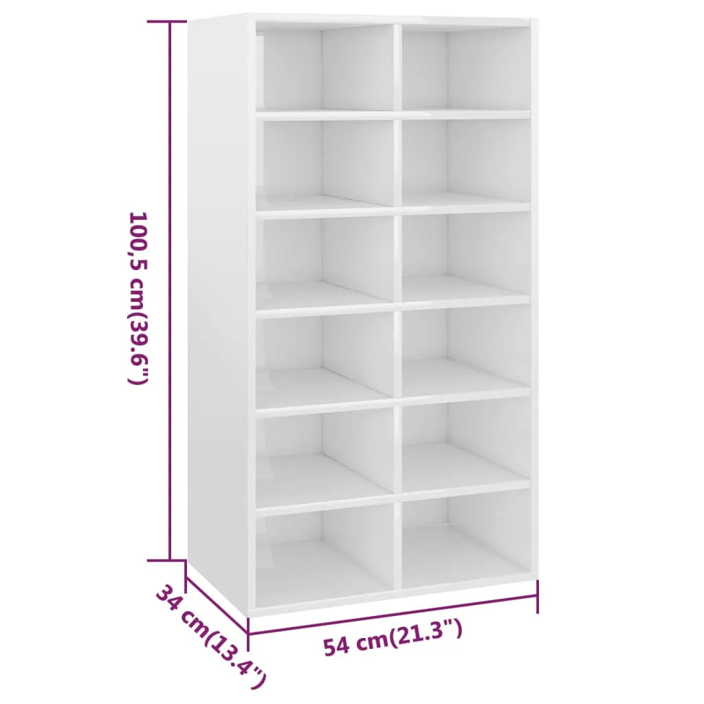 Shoe Rack High Gloss White 54x34x100.5 cm Chipboard