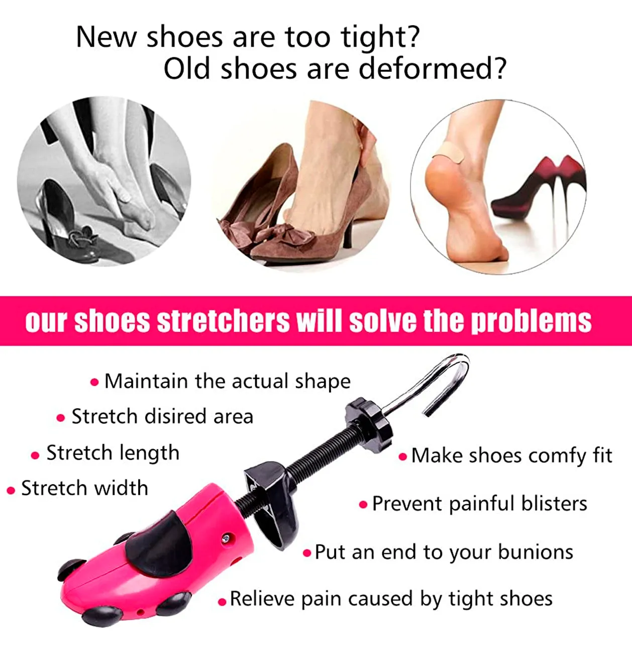 Shoe Stretcher 4-way Shoe Tree Widener Expanders Stretch Length Width Height Color Pink