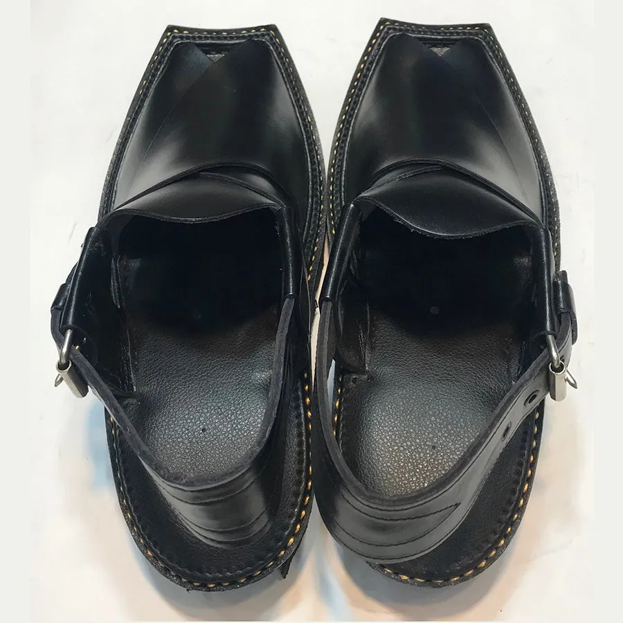 Traditional Black Shine Peshawari Kaptaan Men's Chappal