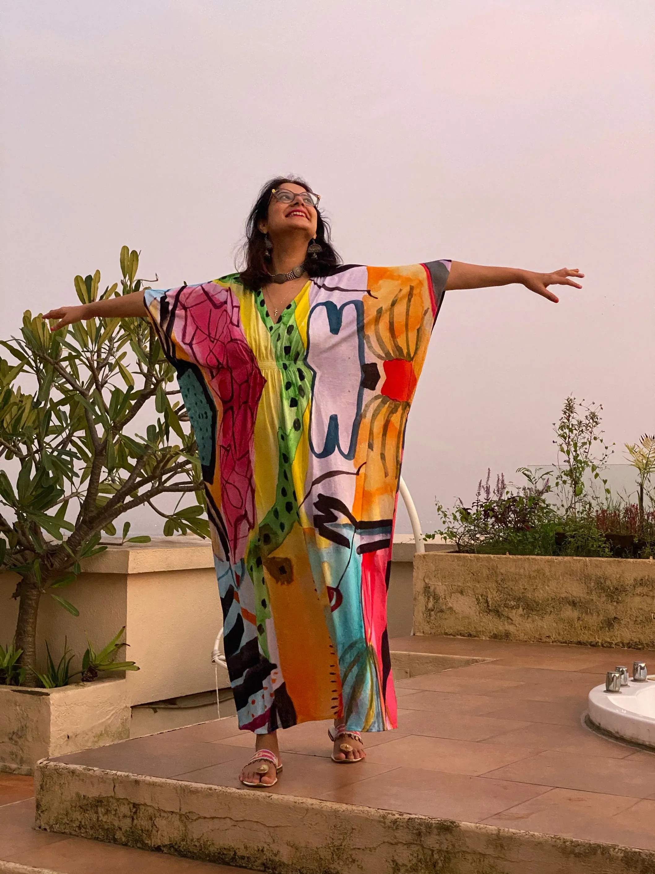 Vibrancy "Stunningly Simple" Style Caftan | Soft Jersey Knit Organic Cotton | Perfect Loungewear House Dress