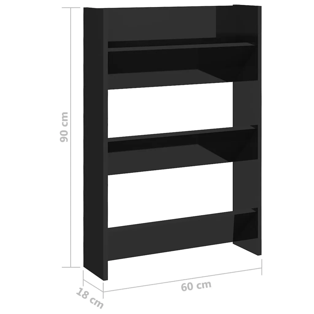 Wall Shoe Cabinet High Gloss Black 60x18x90 cm Chipboard