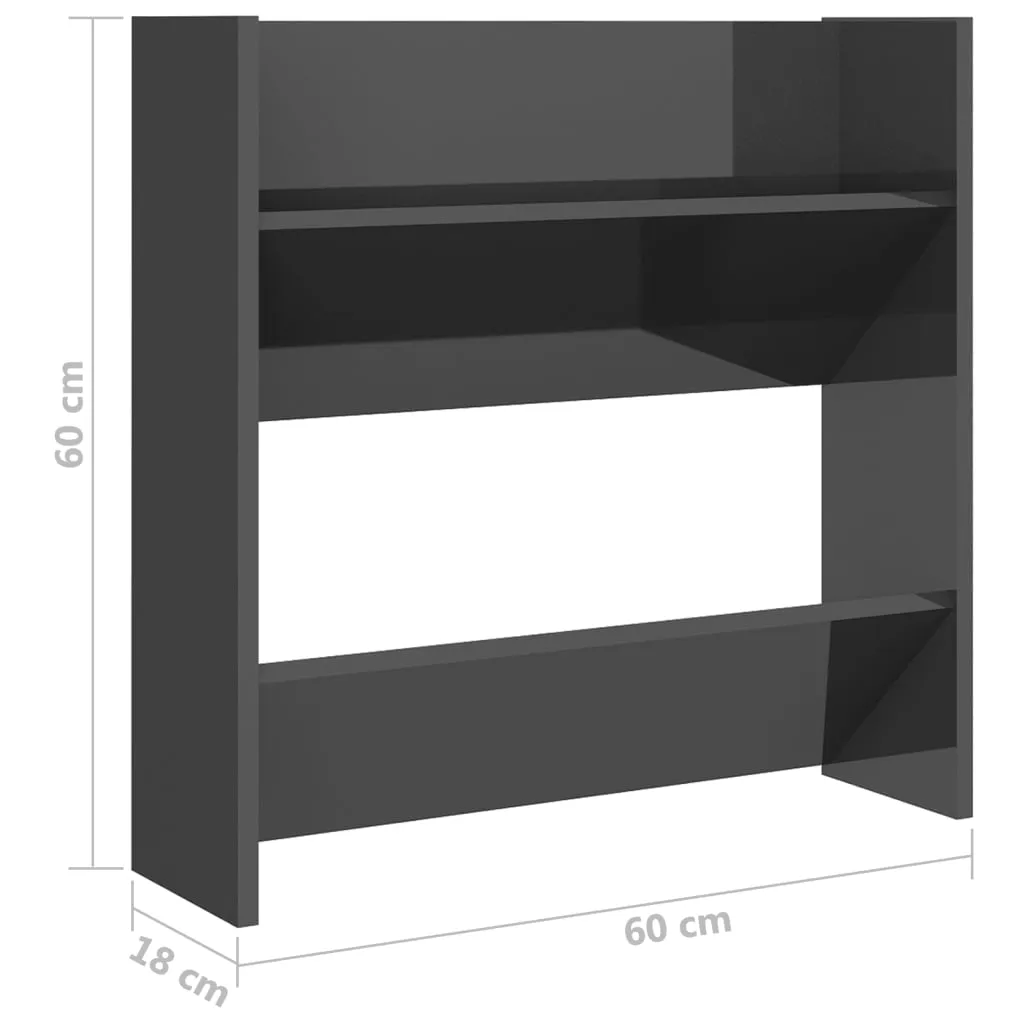 Wall Shoe Cabinet High Gloss Grey 60x18x60 cm Chipboard