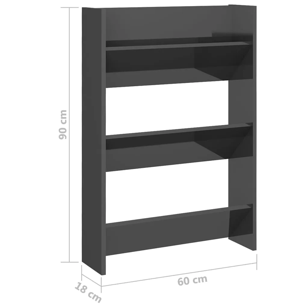 Wall Shoe Cabinet High Gloss Grey 60x18x90 cm Chipboard