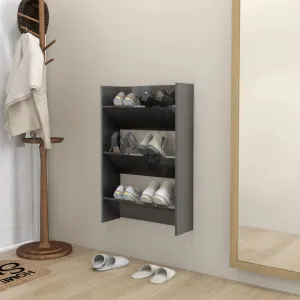 Wall Shoe Cabinet High Gloss Grey 60x18x90 cm Chipboard