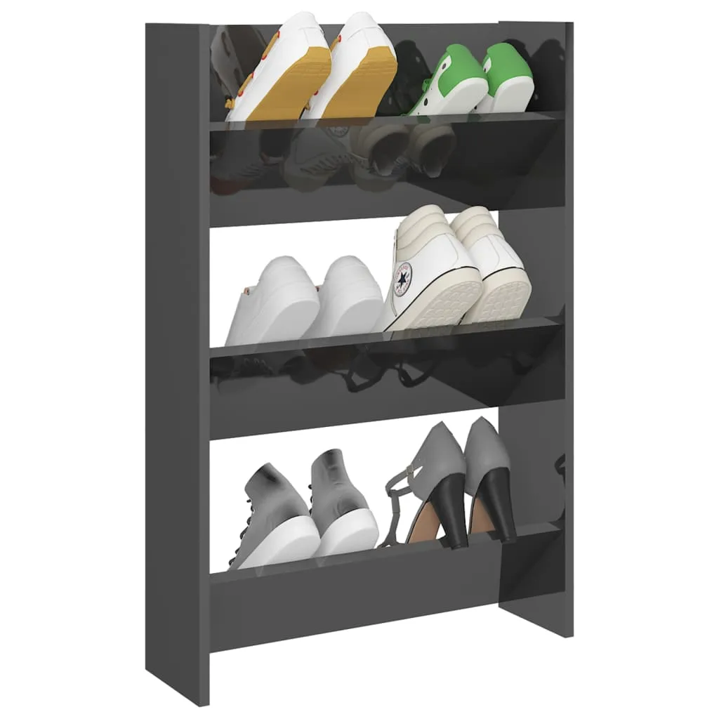 Wall Shoe Cabinet High Gloss Grey 60x18x90 cm Chipboard