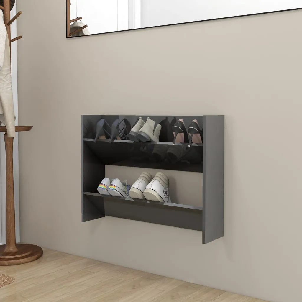 Wall Shoe Cabinet High Gloss Grey 80x18x60 cm Chipboard