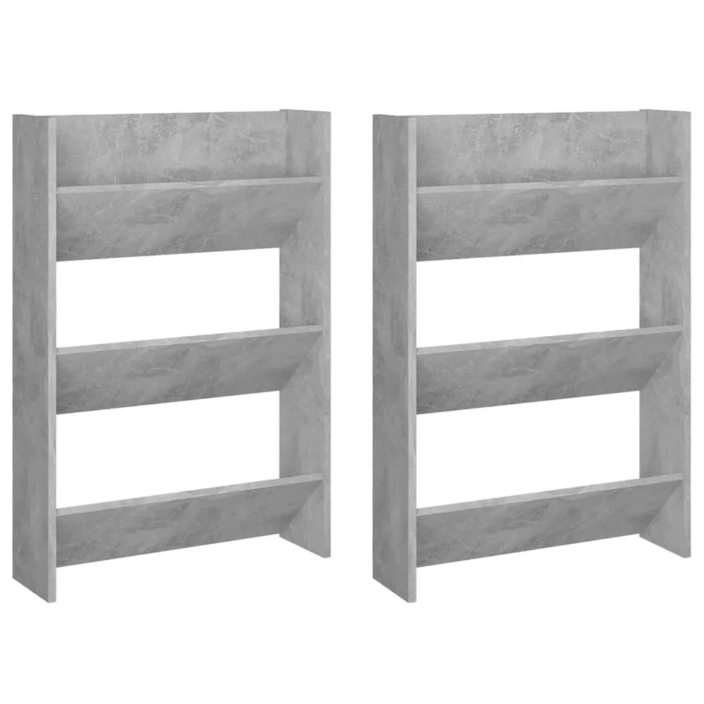 Wall Shoe Cabinets 2 pcs Concrete Grey 60x18x90 cm Chipboard