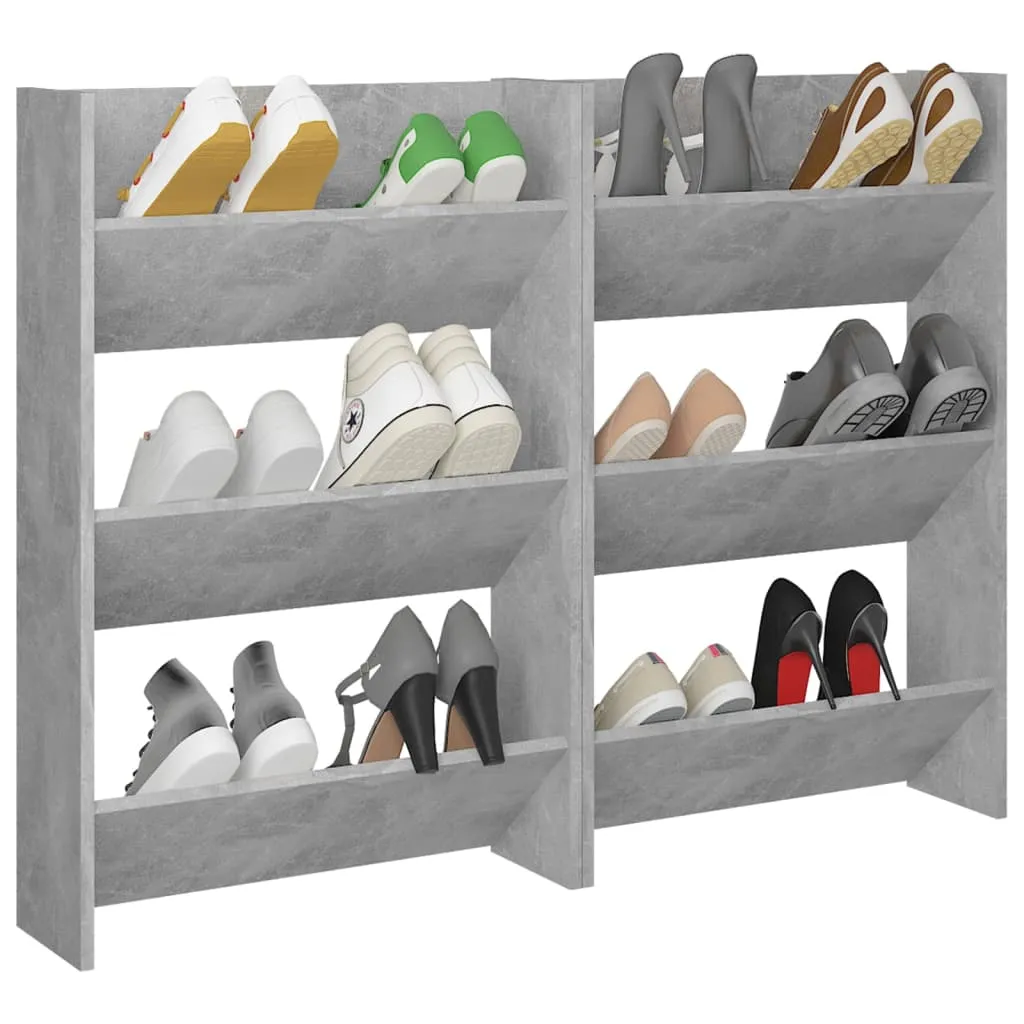 Wall Shoe Cabinets 2 pcs Concrete Grey 60x18x90 cm Chipboard