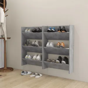 Wall Shoe Cabinets 2 pcs Concrete Grey 60x18x90 cm Chipboard