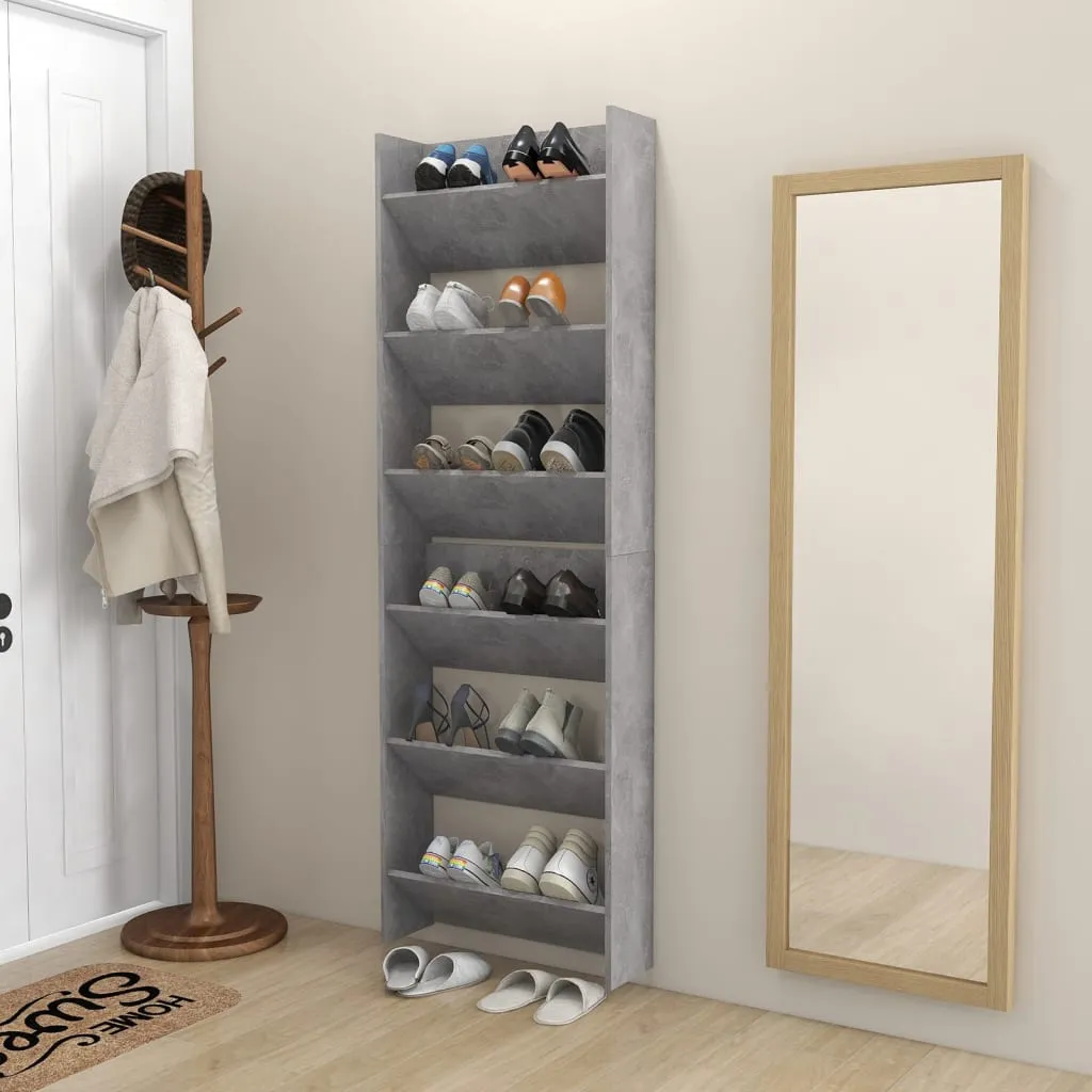 Wall Shoe Cabinets 2 pcs  Concrete Grey 60x18x90 cm Engineered Wood