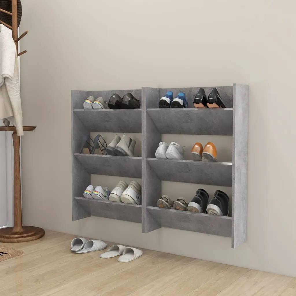 Wall Shoe Cabinets 2 pcs  Concrete Grey 60x18x90 cm Engineered Wood