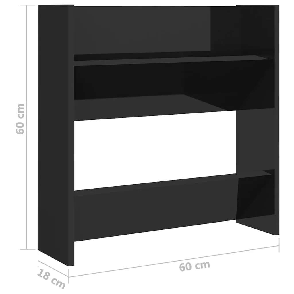 Wall Shoe Cabinets 2 pcs High Gloss Black 60x18x60 cm Engineered Wood