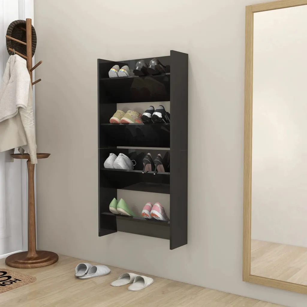 Wall Shoe Cabinets 2 pcs High Gloss Black 60x18x60 cm Engineered Wood