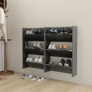 Wall Shoe Cabinets 2 pcs  High Gloss Grey 60x18x90 cm Chipboard